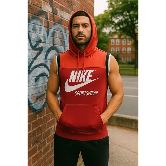 Nike Sportswear Sleeveless Hoodie Red Black White XS Pullover 2017 Style - Picture 4 of 10